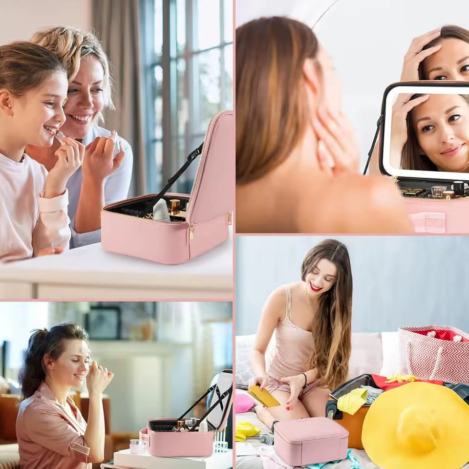 Neceser de Maquillaje Viajero con Espejo LED