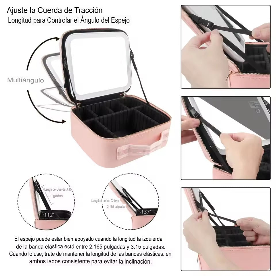 Neceser de Maquillaje Viajero con Espejo LED